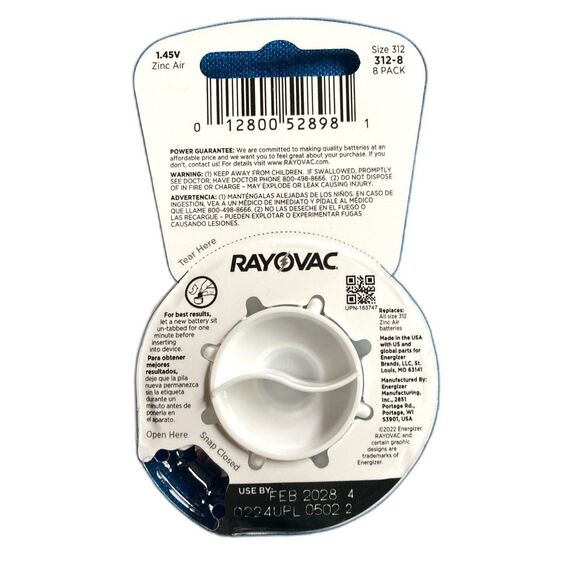 32 Rayovac Size 312 Hearing Aid Batteries Energizer Made in USA Exp 2028 - Picture 3 of 3